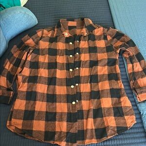 Brown and Black Plaid Button-Up Shirt